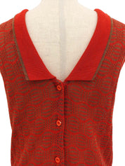 Logo Embroidered Sleeveless Knit Top in Red/Brown