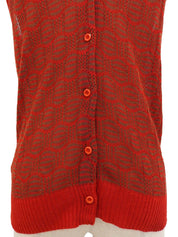 ロゴ刺繍ノースリーブニットトップス　レッド/ブラウン