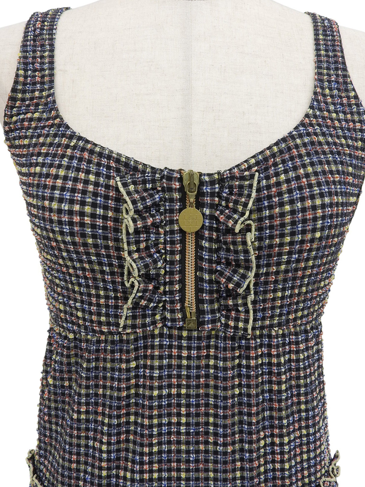 2001年製 チェックパターンCCマークジップアップワンピース ブラック/マルチ