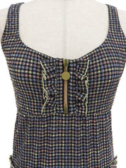 2001年製 チェックパターンCCマークジップアップワンピース ブラック/マルチ