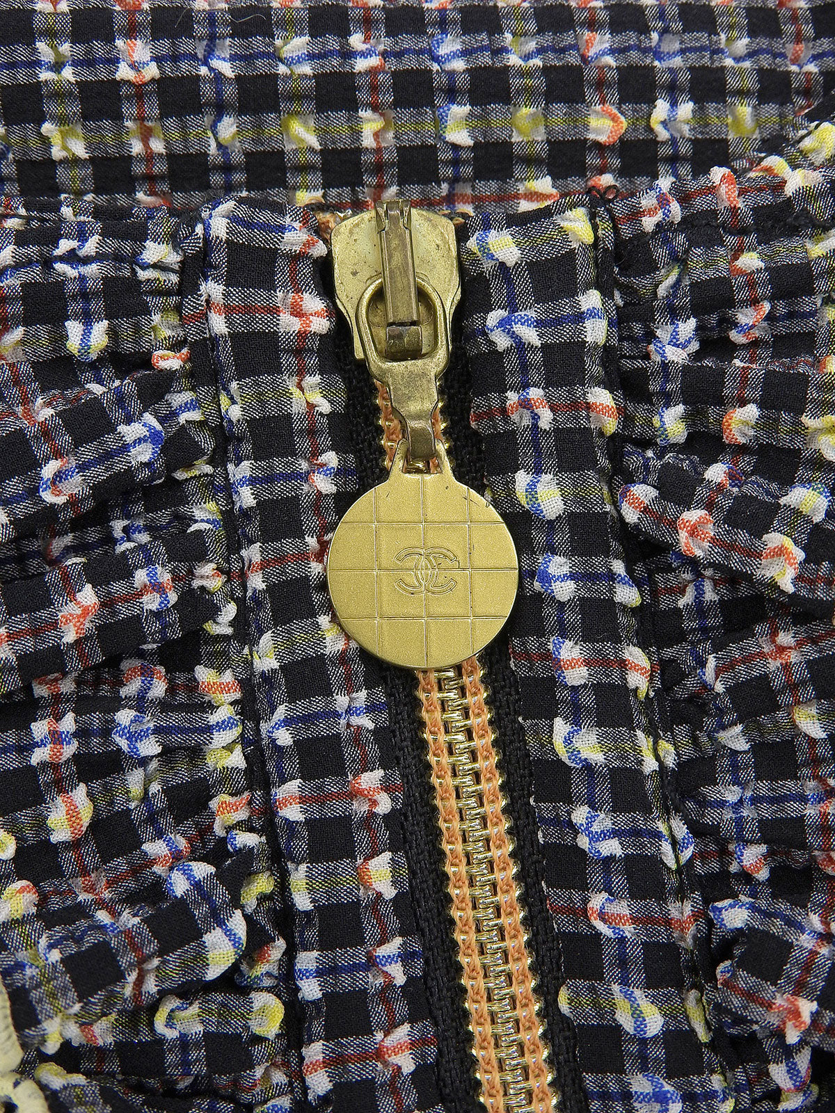 2001年製 チェックパターンCCマークジップアップワンピース ブラック/マルチ