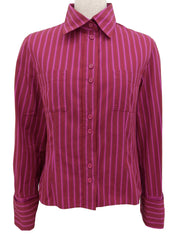 ストライプパターン長袖シャツ ピンク