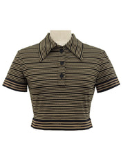Border Pattern Logo Button Polo Shirt in Beige/Black