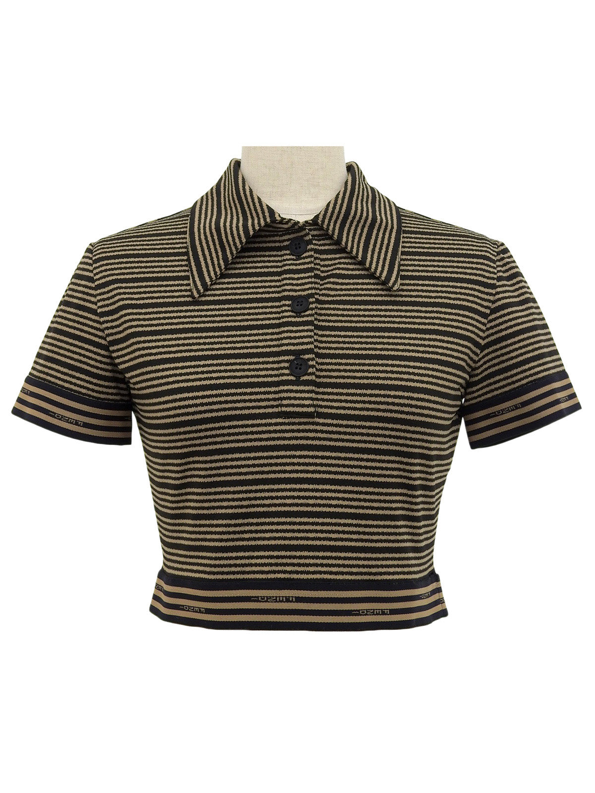 ボーダーパターンロゴボタンポロシャツ ベージュ/ブラック