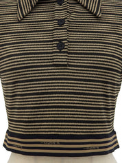 Border Pattern Logo Button Polo Shirt in Beige/Black