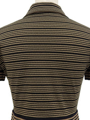 Border Pattern Logo Button Polo Shirt in Beige/Black