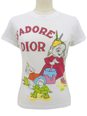 约翰·加利亚诺时代风格的动物图案短袖T恤，白色/多色