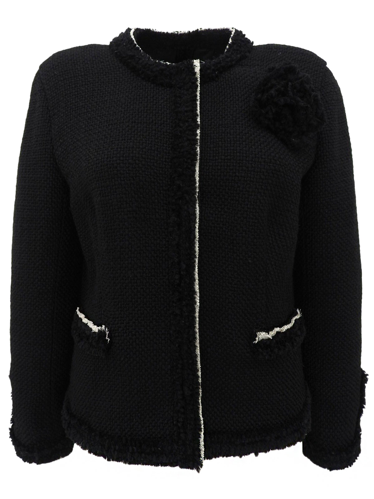 ウールツイードトリムデザインジャケット　ブラック