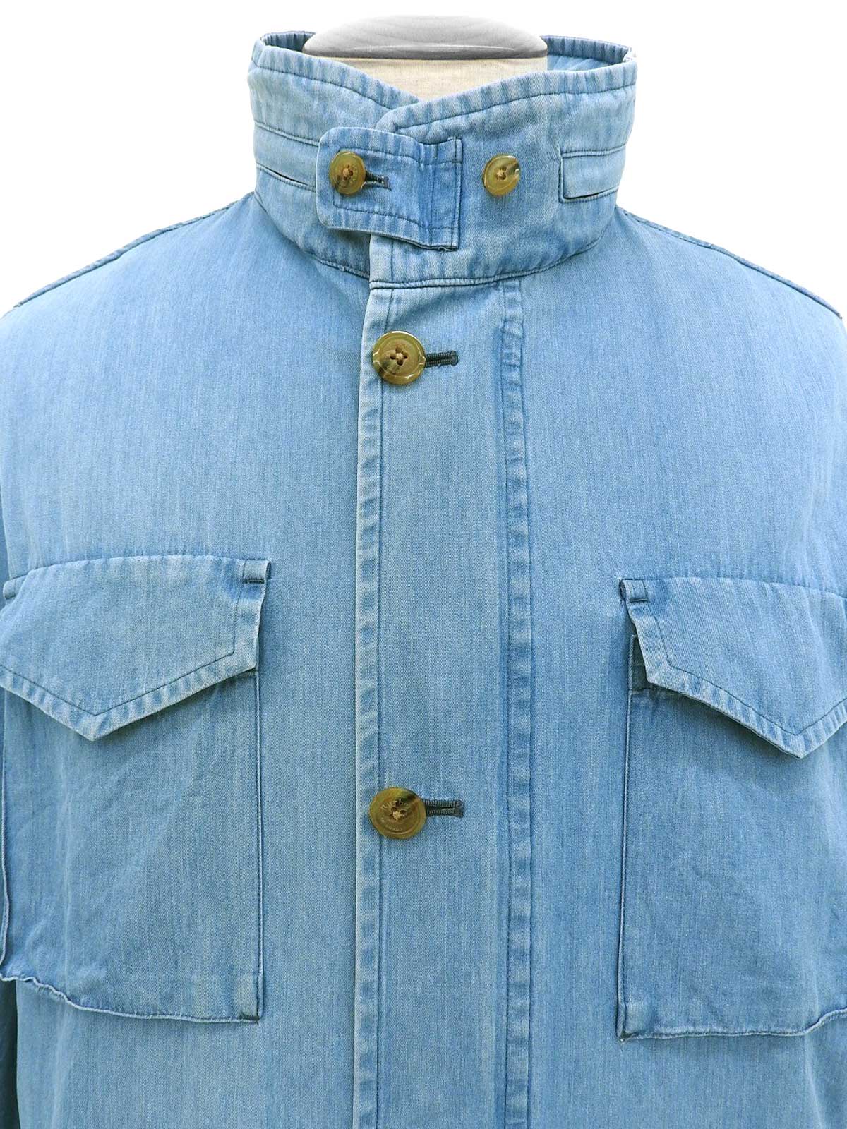 Denim logo button coat in blue