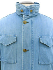 Denim logo button coat in blue