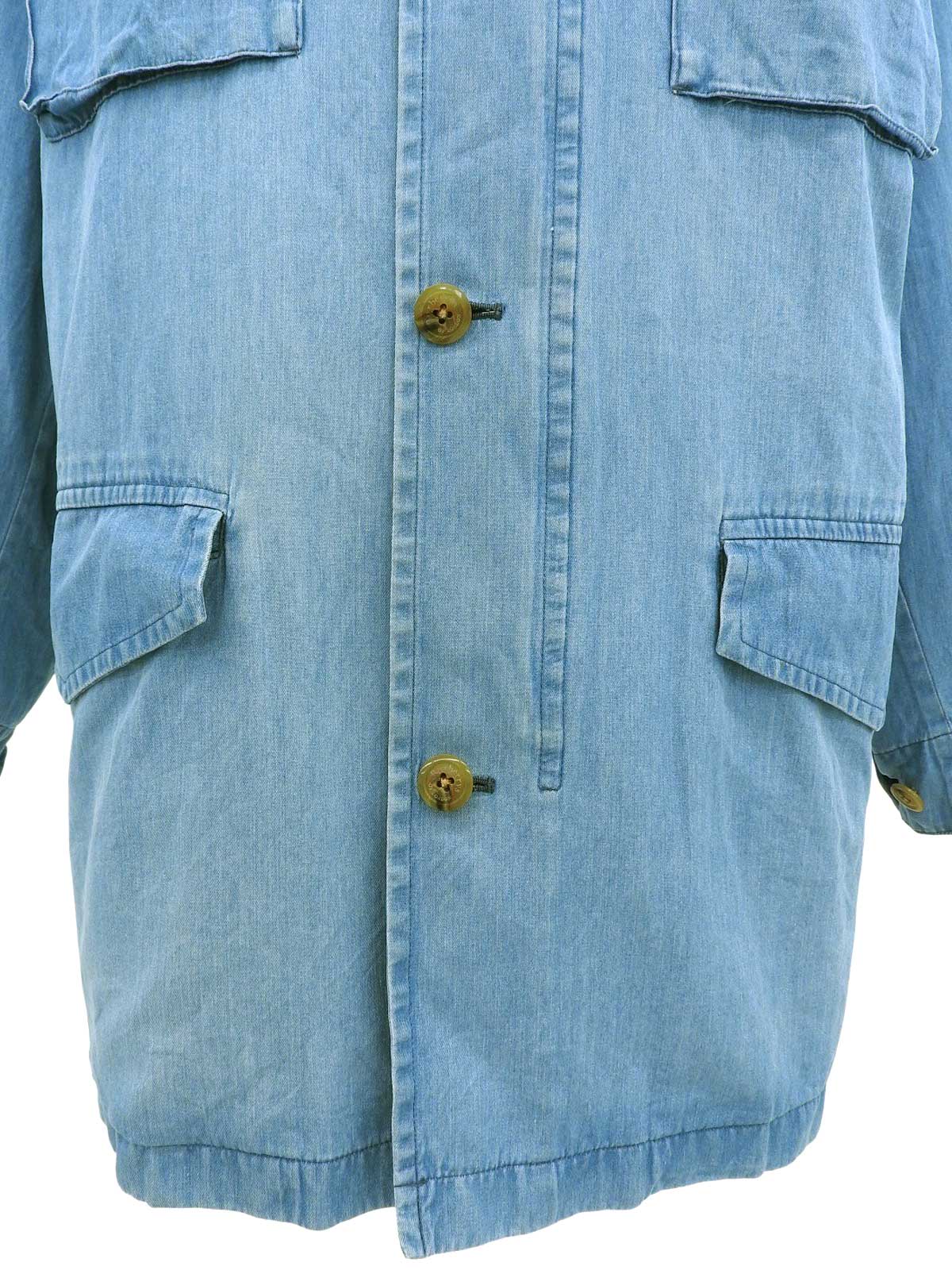 Denim logo button coat in blue