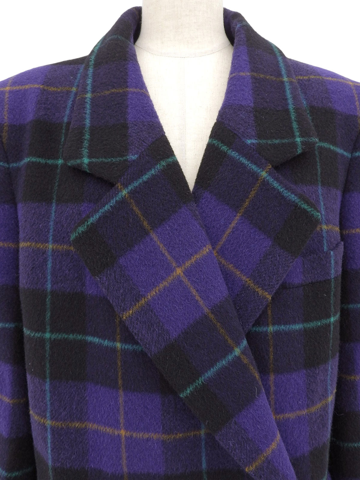 ウールチェックパターンダブルブレストコート パープル/マルチ