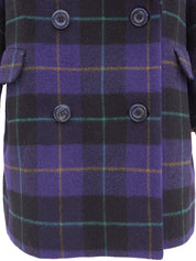 ウールチェックパターンダブルブレストコート パープル/マルチ