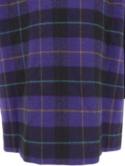 Wool Check Pattern Double-Breasted Coat in Purple/Multi