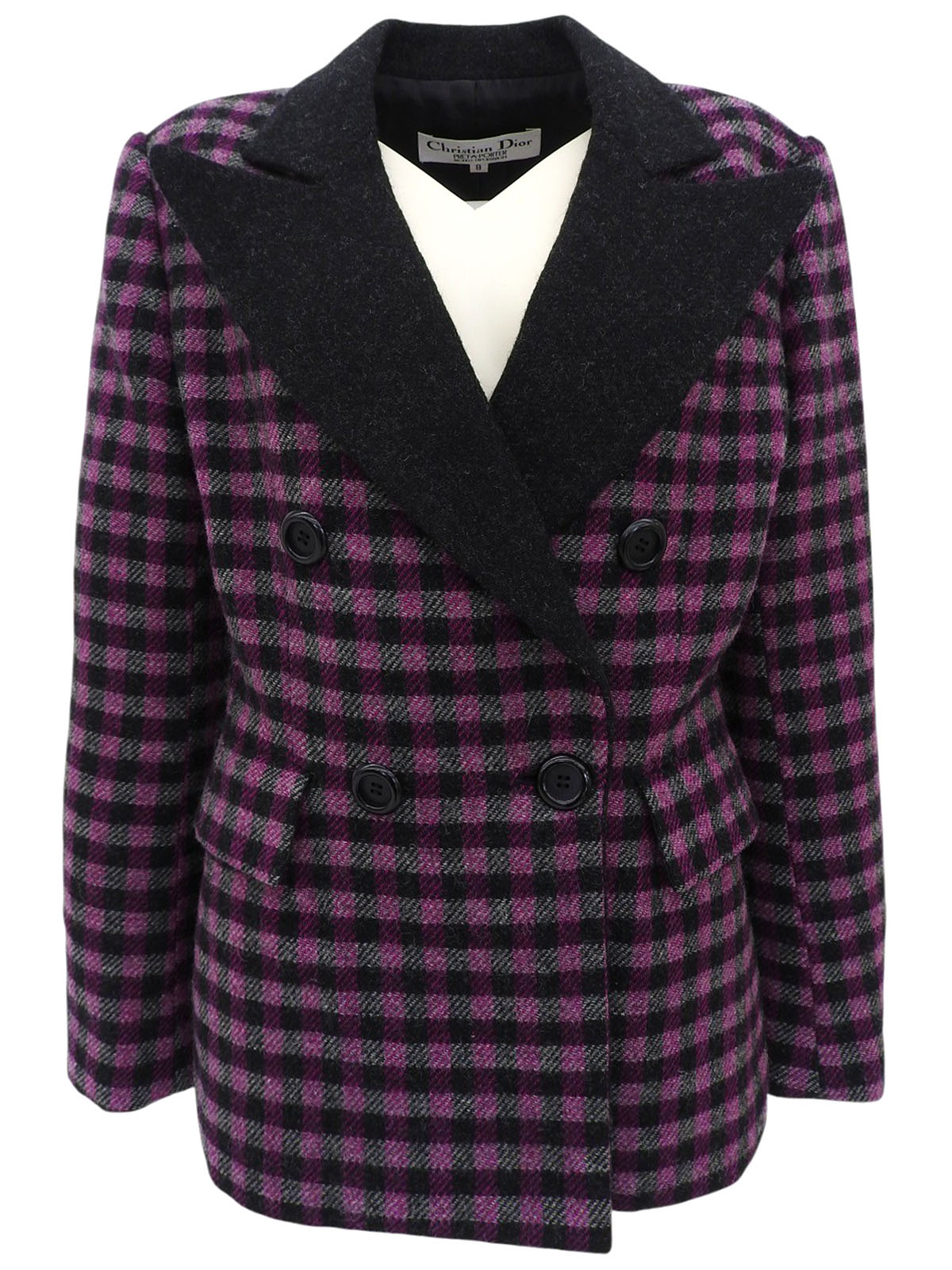 ブロックチェックパターンダブルブレストジャケット ブラック/パープル/グレー