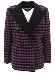 ブロックチェックパターンダブルブレストジャケット ブラック/パープル/グレー