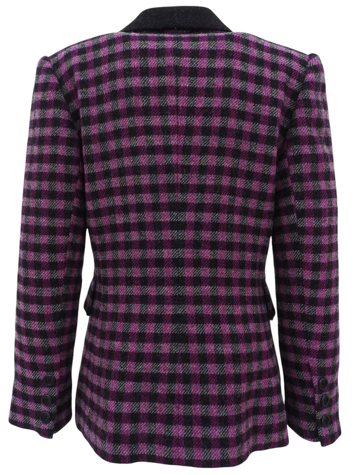 ブロックチェックパターンダブルブレストジャケット ブラック/パープル/グレー