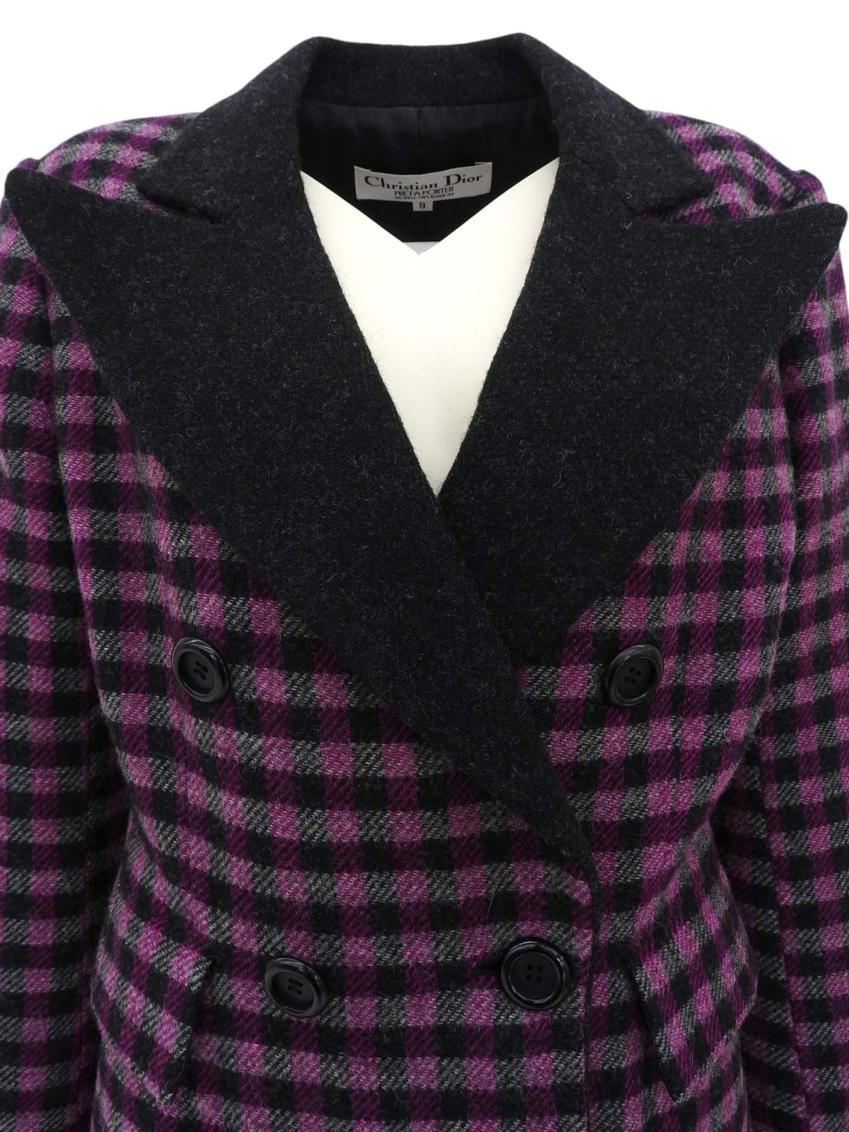 Block check pattern double-breasted jacket in black/purple/gray
