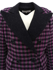 Block check pattern double-breasted jacket in black/purple/gray