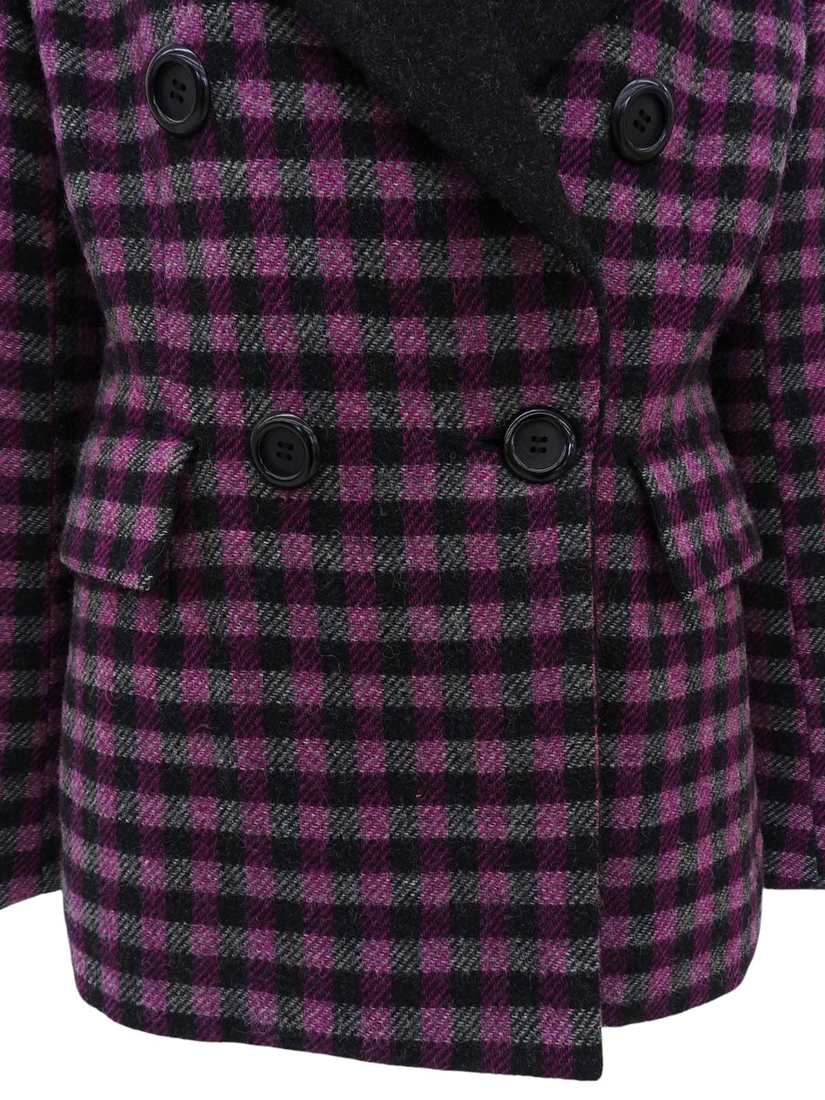 ブロックチェックパターンダブルブレストジャケット ブラック/パープル/グレー