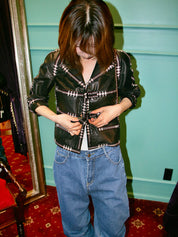 2007 Real Leather Tweed Combination CC Mark Buckle Jacket Black/Multi