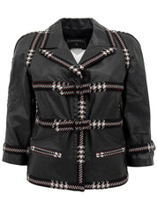 2007 Real Leather Tweed Combination CC Mark Buckle Jacket Black/Multi