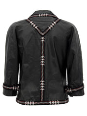 2007 Real Leather Tweed Combination CC Mark Buckle Jacket Black/Multi