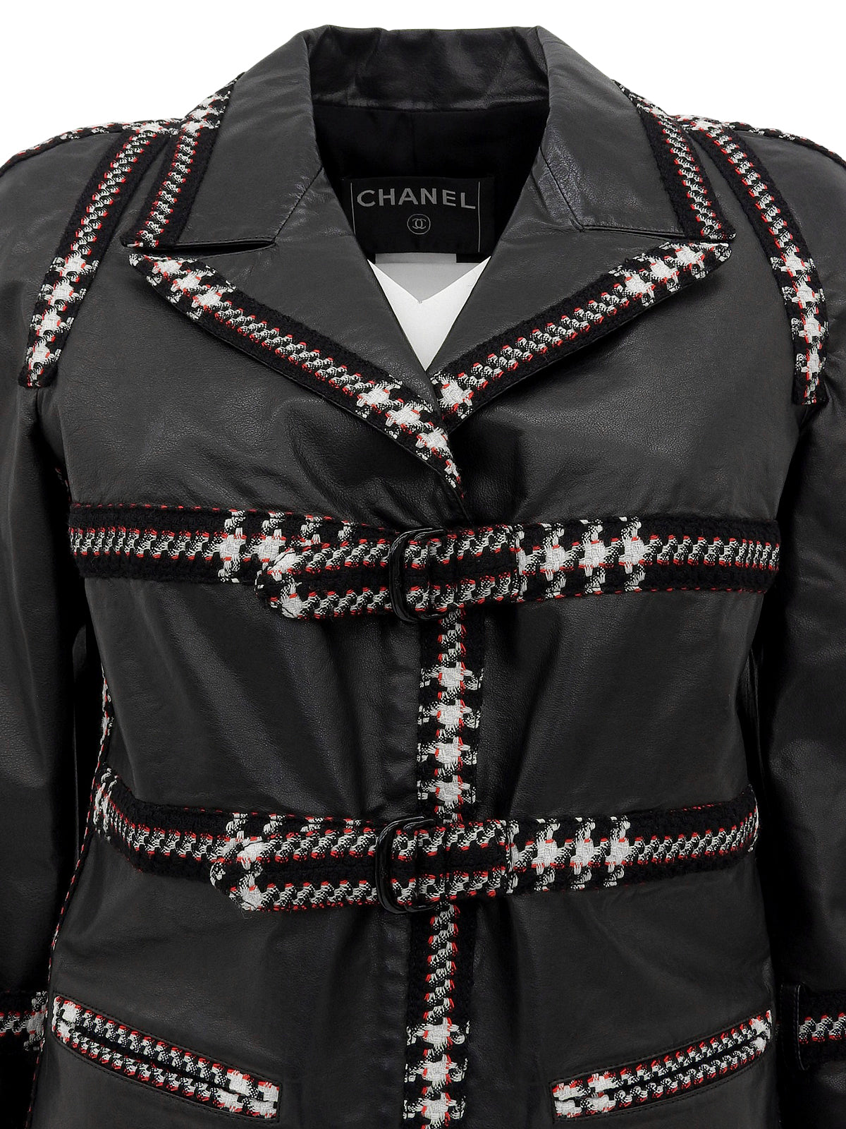 2007年製　リアルレザーツイードコンビCCマークバックルジャケット　ブラック/マルチ