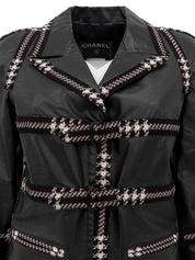 2007年製　リアルレザーツイードコンビCCマークバックルジャケット　ブラック/マルチ