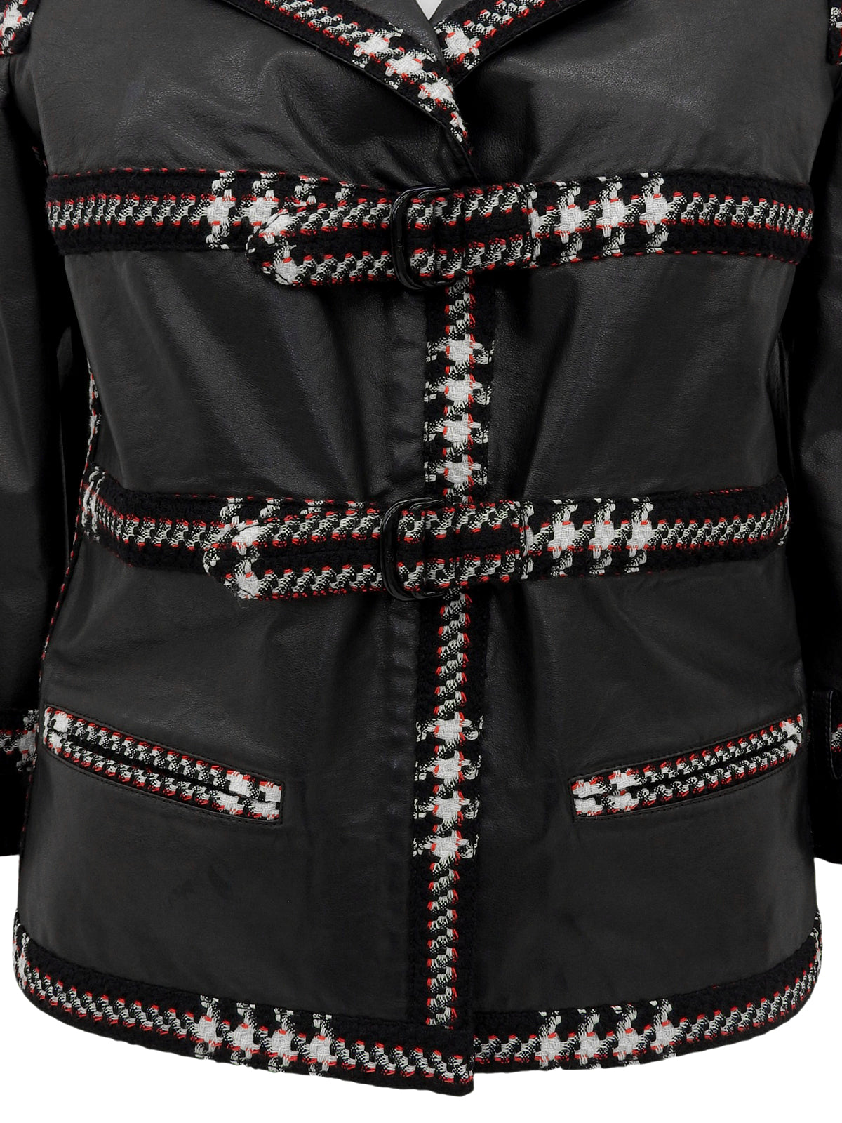 2007 Real Leather Tweed Combination CC Mark Buckle Jacket Black/Multi