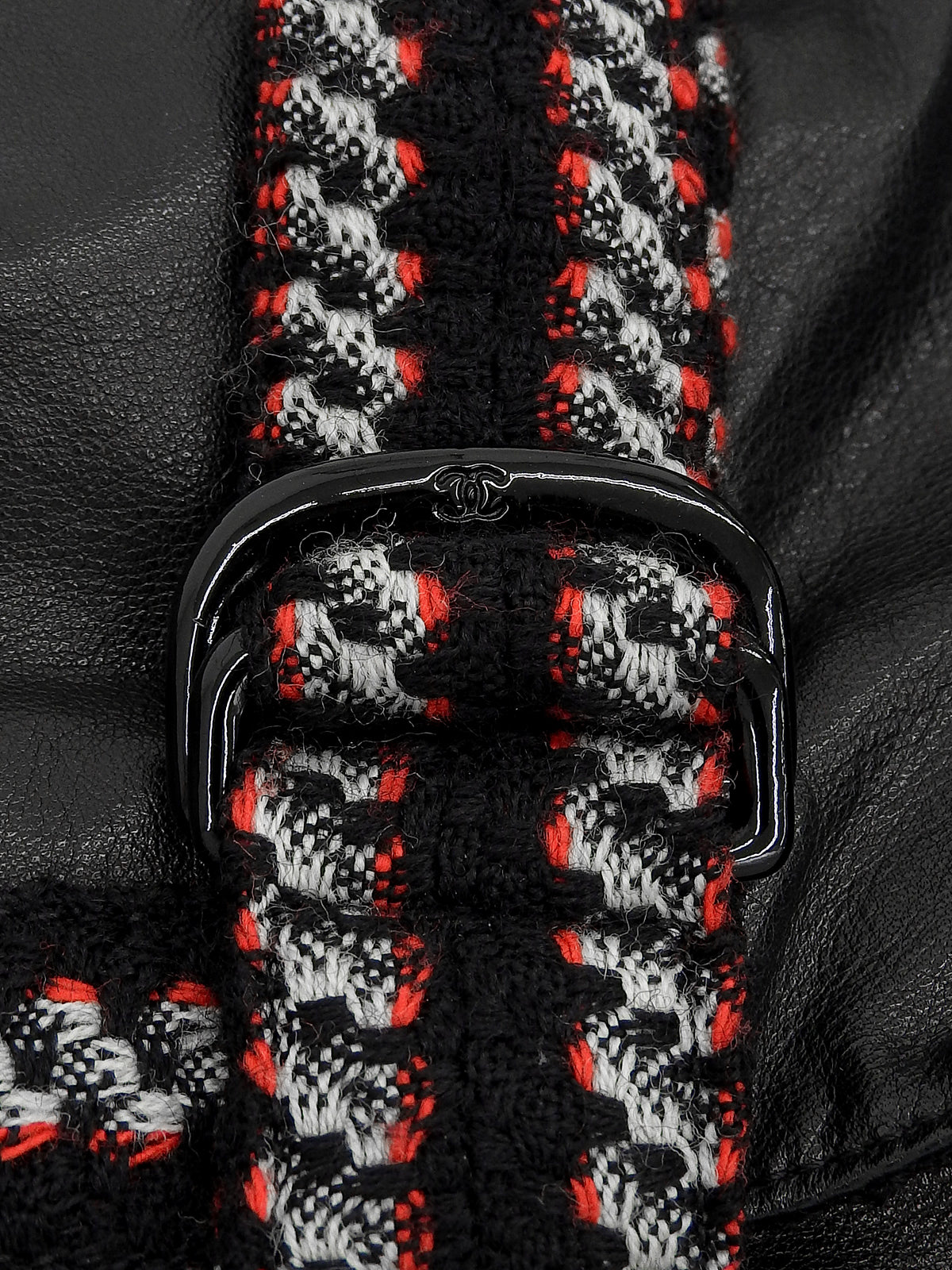 2007年製　リアルレザーツイードコンビCCマークバックルジャケット　ブラック/マルチ