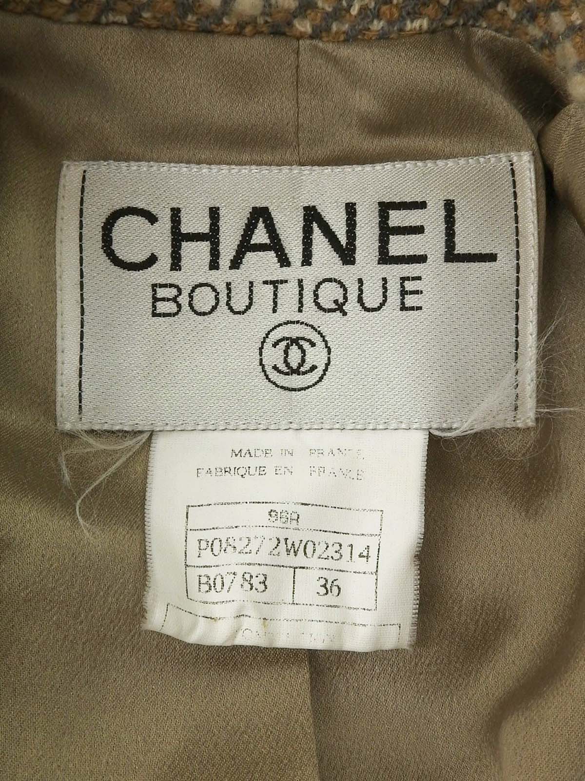 1996年製 ツイードCCマークボタンロングコート ベージュ/グレー