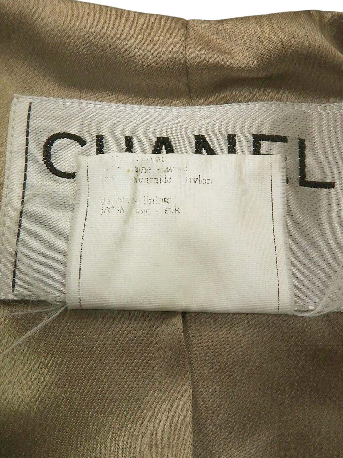 1996年製 ツイードCCマークボタンロングコート ベージュ/グレー