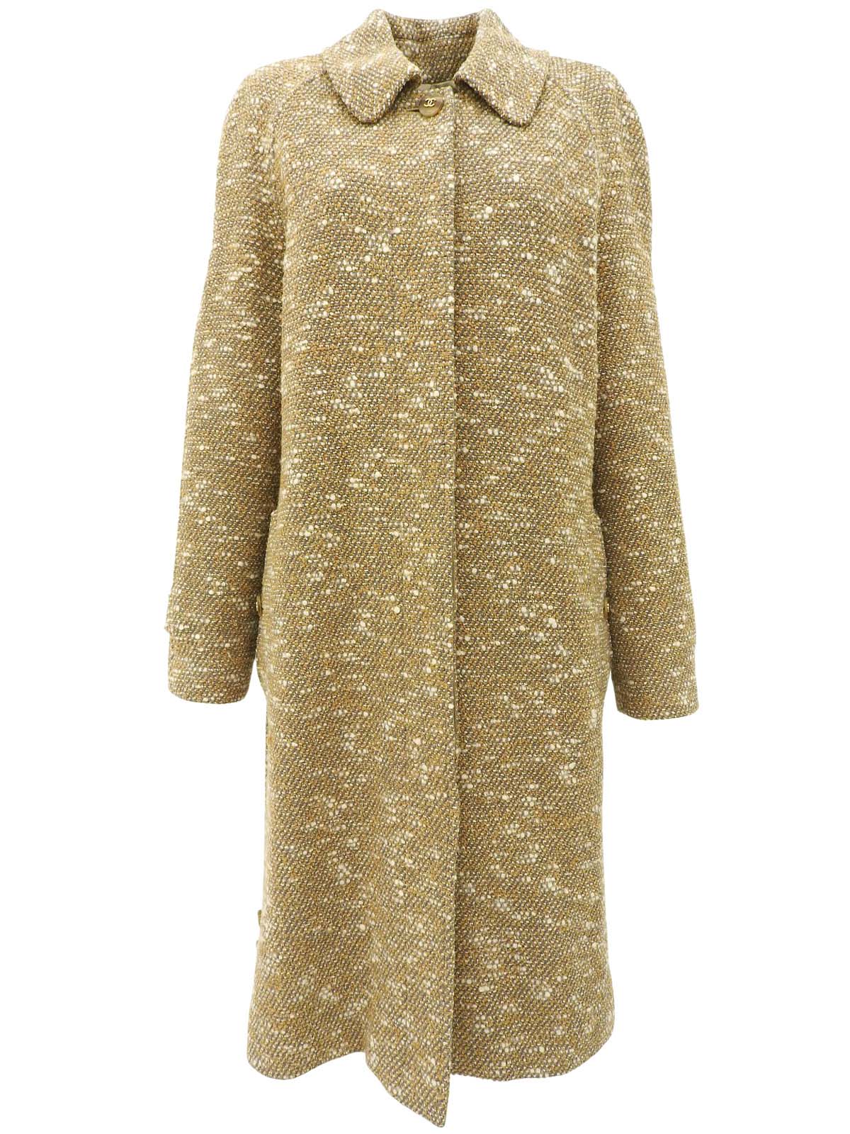 1996年製 ツイードCCマークボタンロングコート ベージュ/グレー