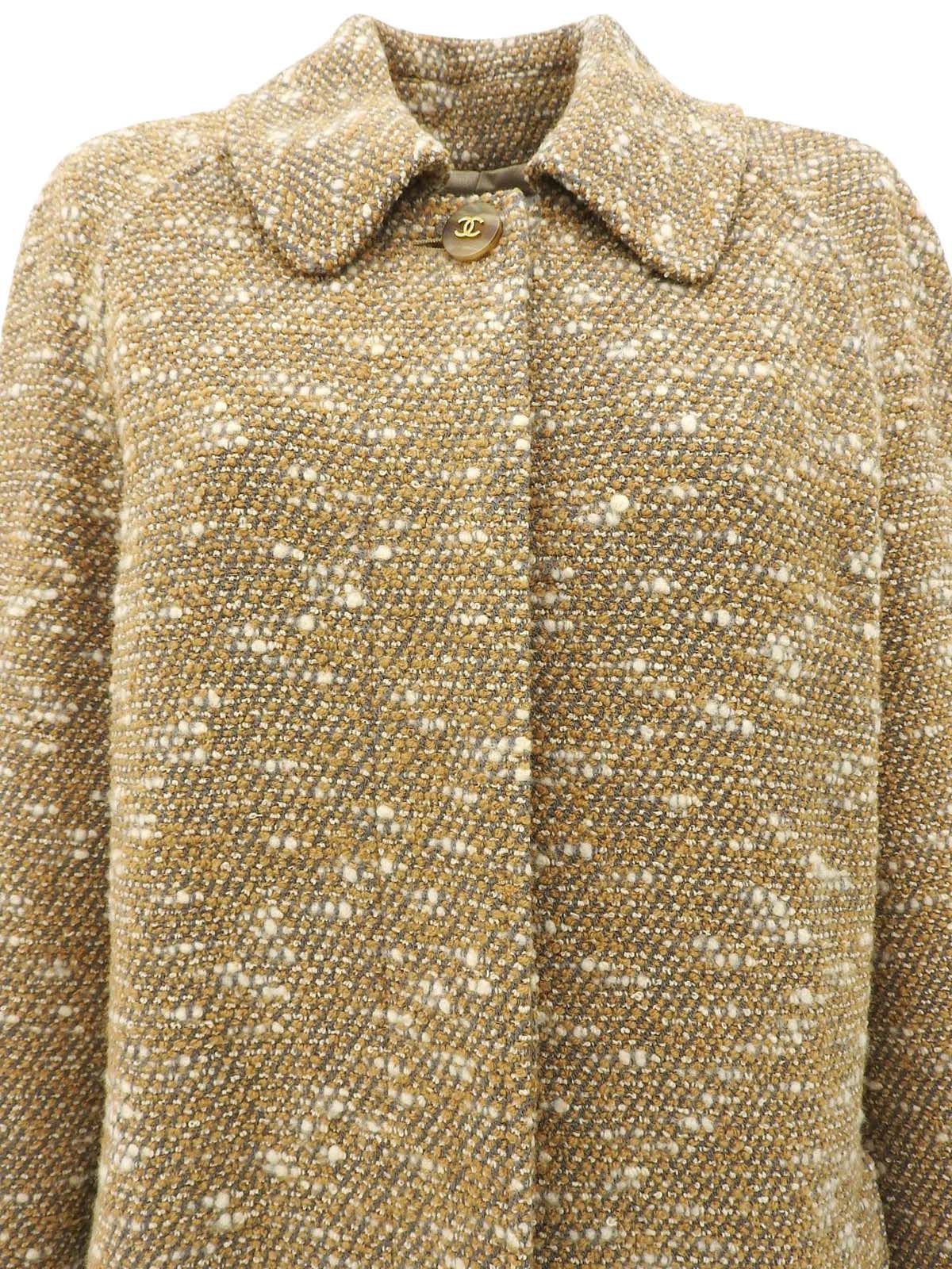 1996年製 ツイードCCマークボタンロングコート ベージュ/グレー