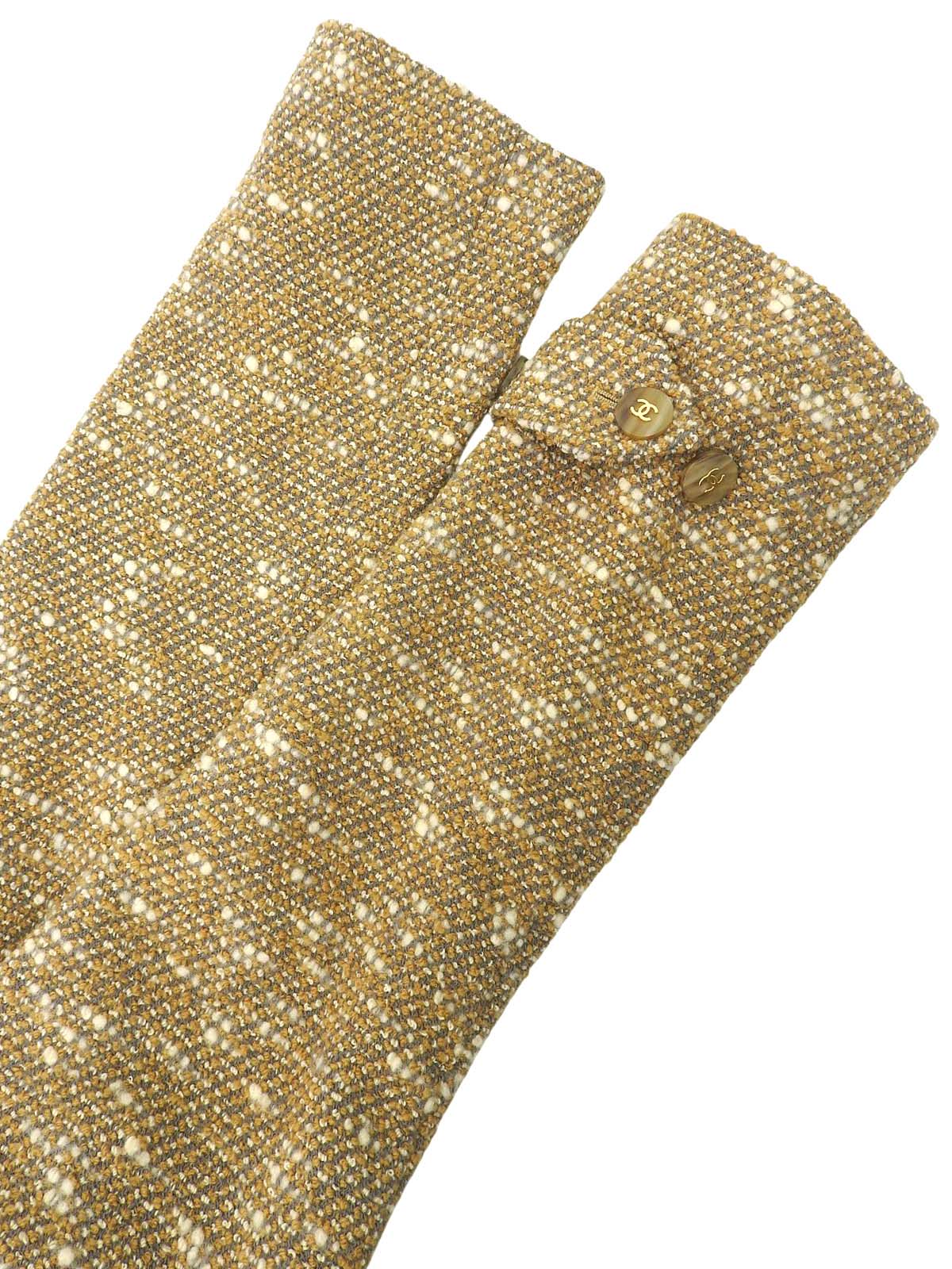 1996年製 ツイードCCマークボタンロングコート ベージュ/グレー