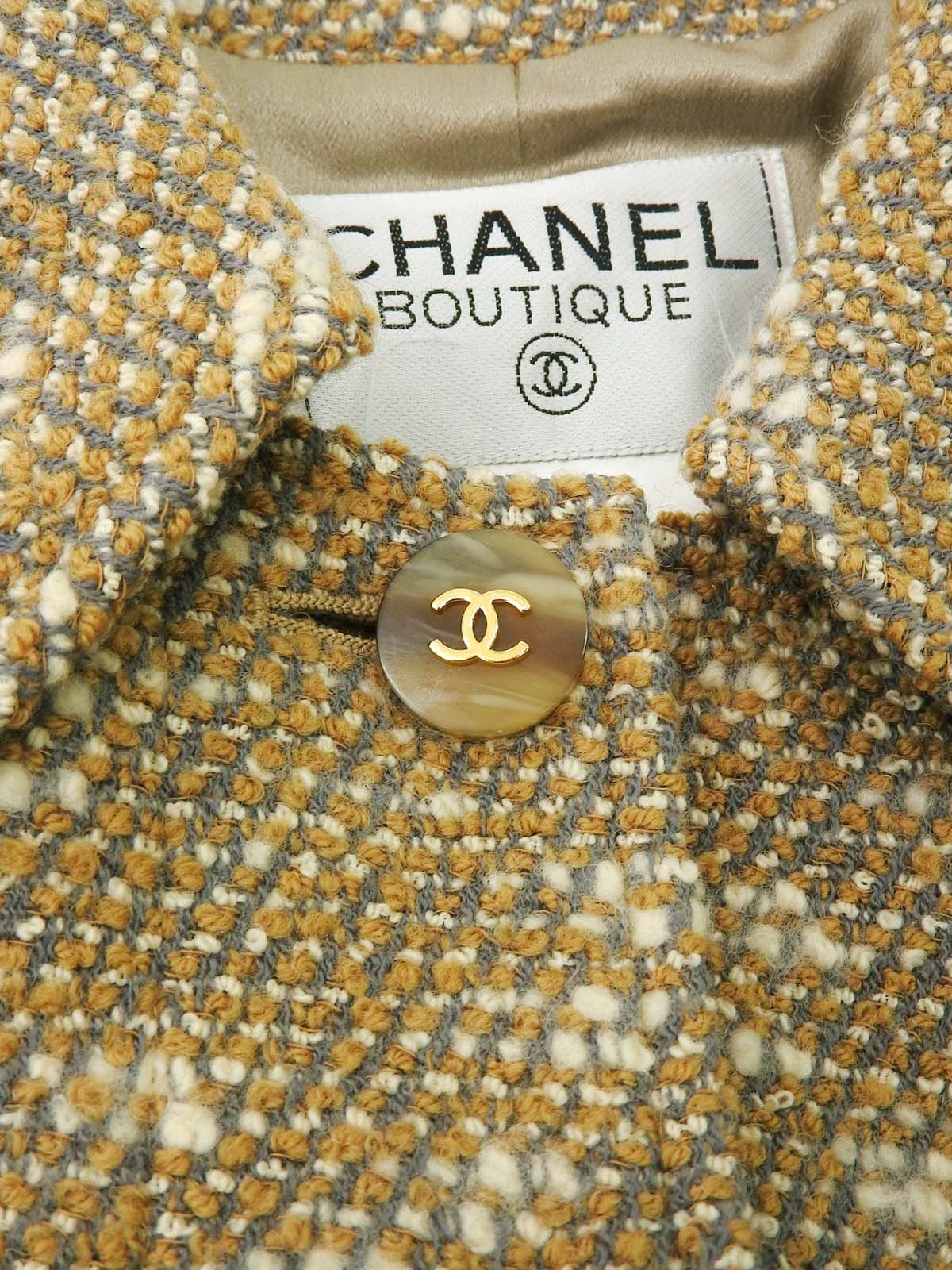 1996年製 ツイードCCマークボタンロングコート ベージュ/グレー