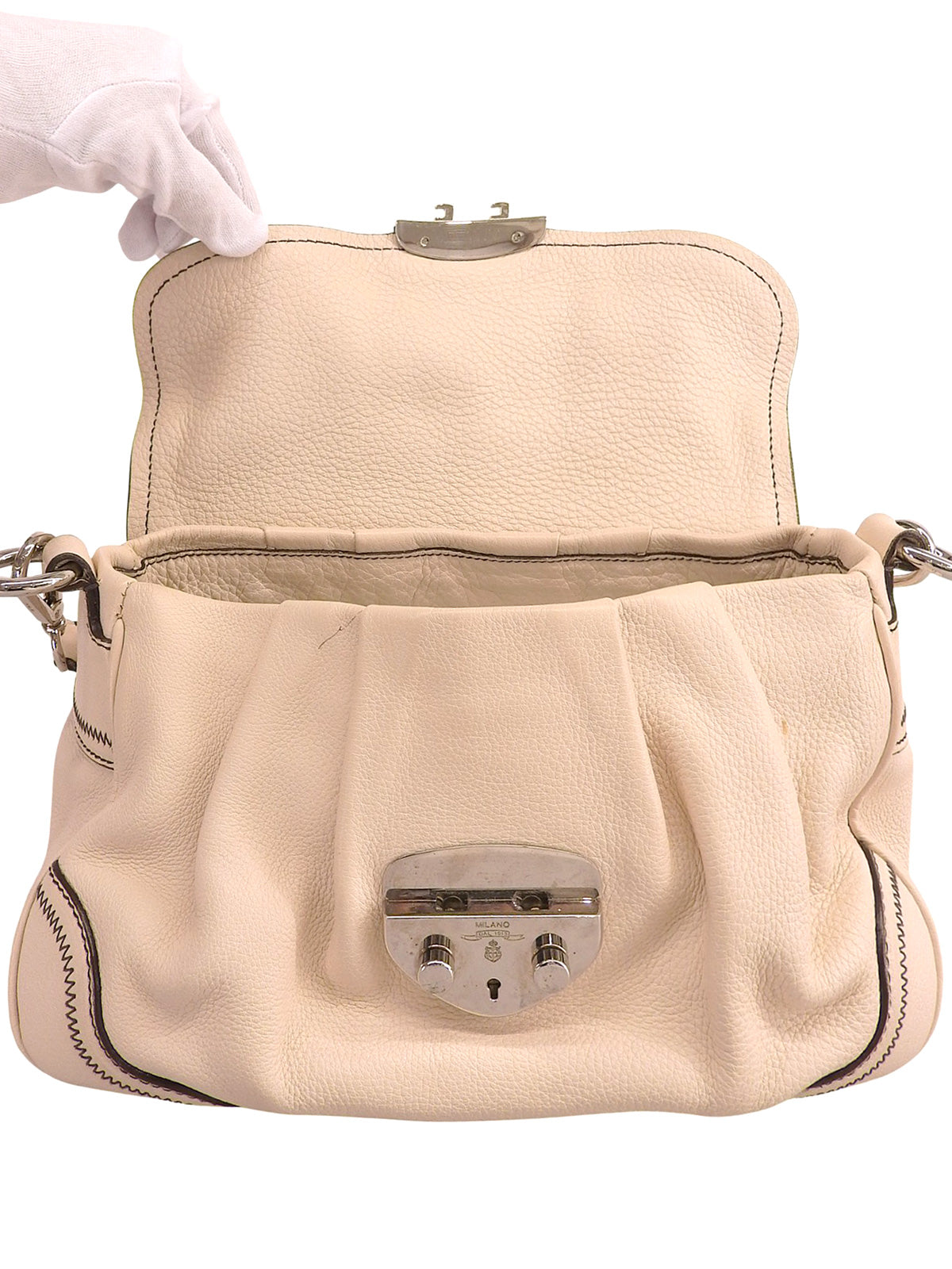 Logo Plate Shoulder Bag Ivory