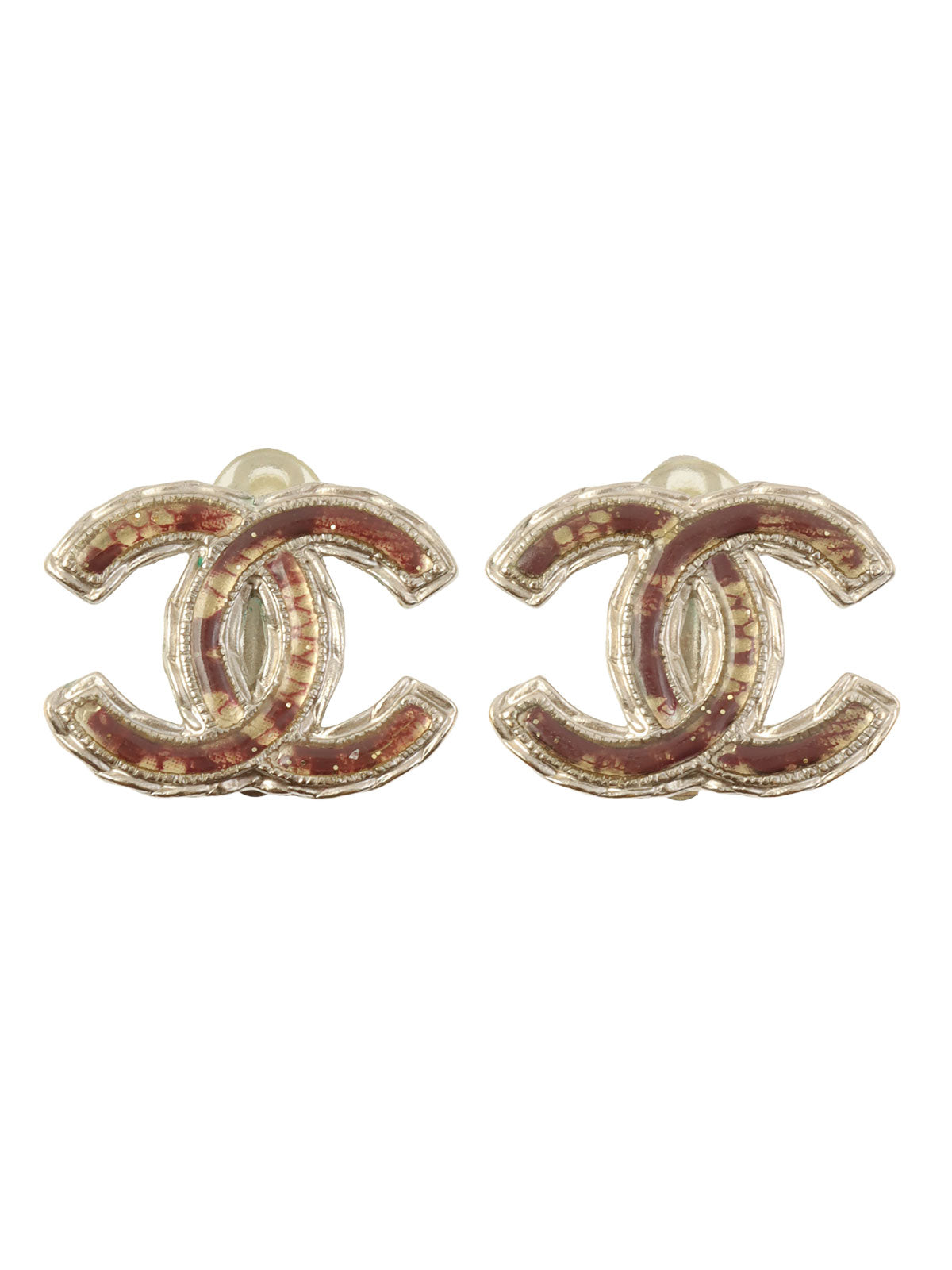 2013年製 CCマークプレートイヤリング シルバー/ブラウン