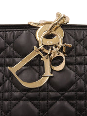 Cannage Stitch Chain Tote Bag in Black