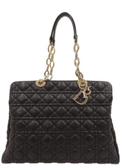 Cannage Stitch Chain Tote Bag in Black
