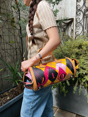 アーガイルチェックパターン2wayボストンバッグ イエロー/マルチカラー