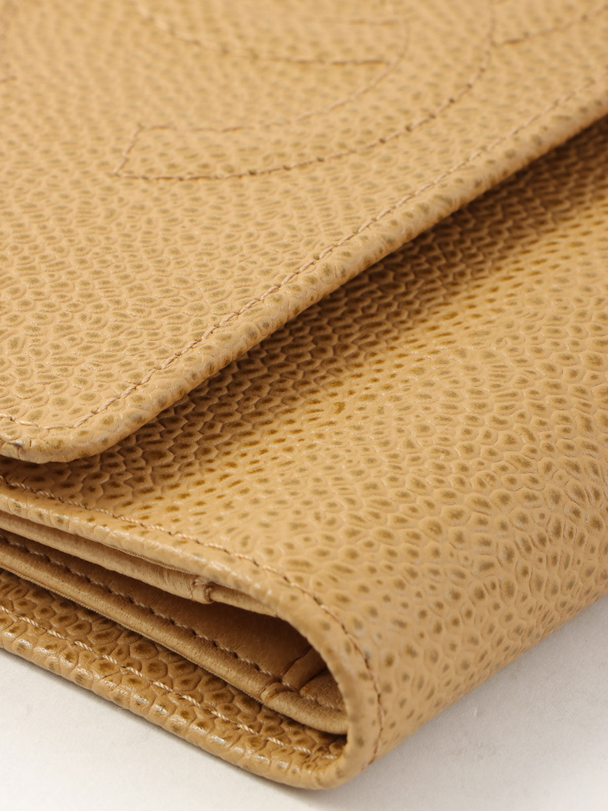 2001 Caviar Skin CC Mark Stitch Wallet, Beige