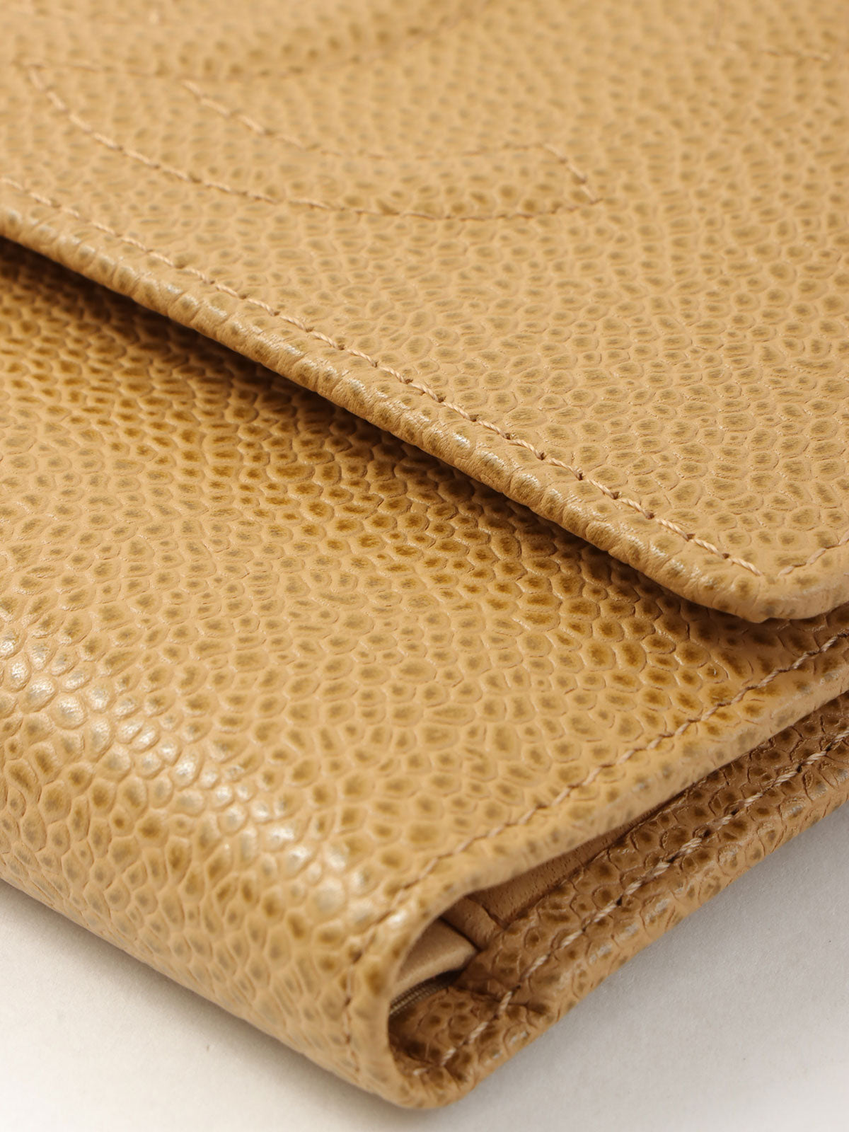 2001 Caviar Skin CC Mark Stitch Wallet, Beige