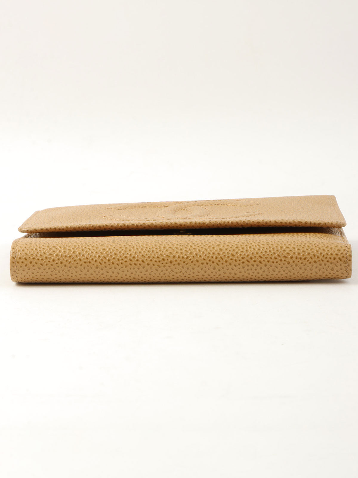 2001 Caviar Skin CC Mark Stitch Wallet, Beige