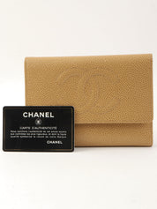 2001 Caviar Skin CC Mark Stitch Wallet, Beige