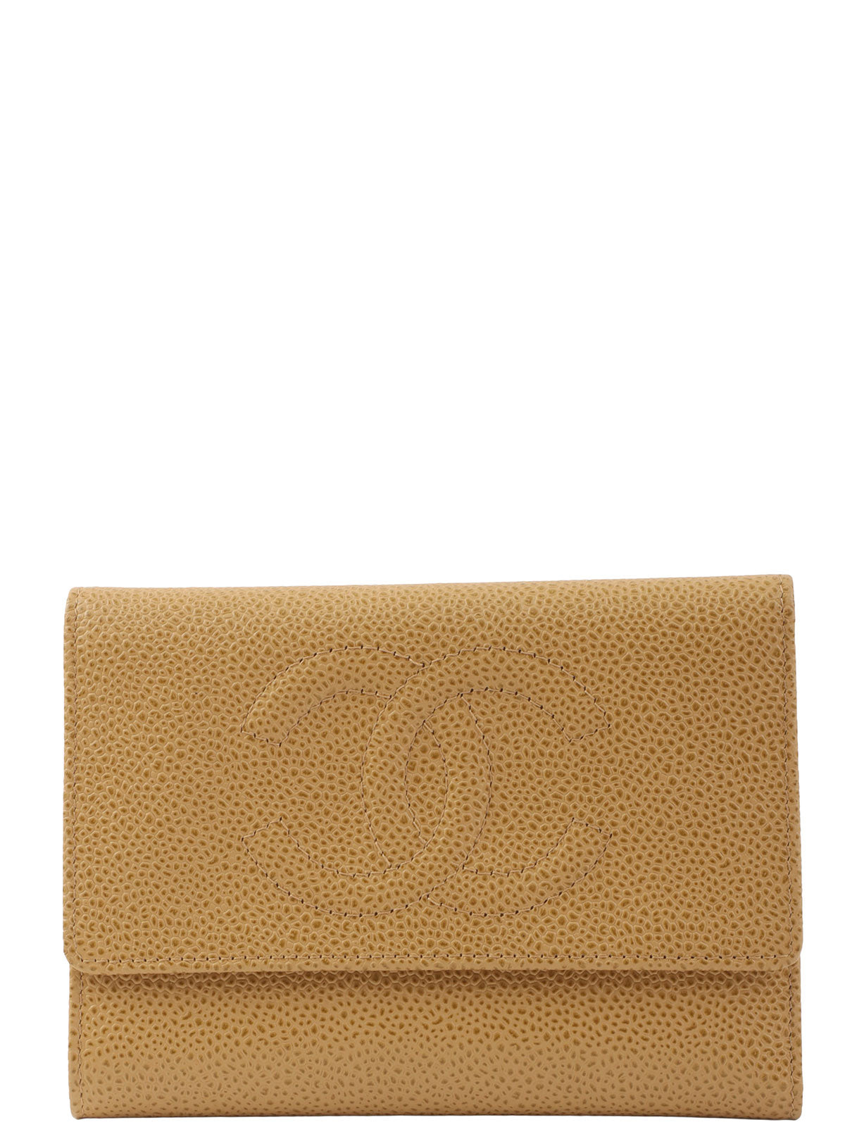 2001 Caviar Skin CC Mark Stitch Wallet, Beige