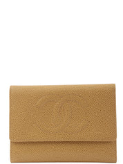 2001 Caviar Skin CC Mark Stitch Wallet, Beige