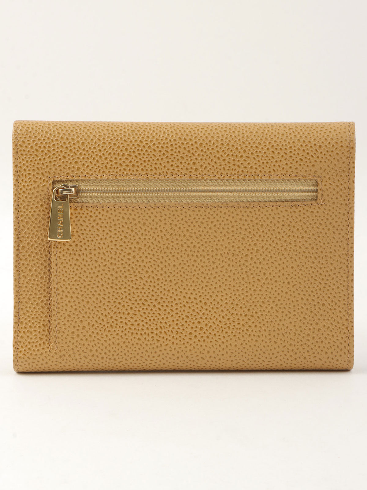 2001 Caviar Skin CC Mark Stitch Wallet, Beige