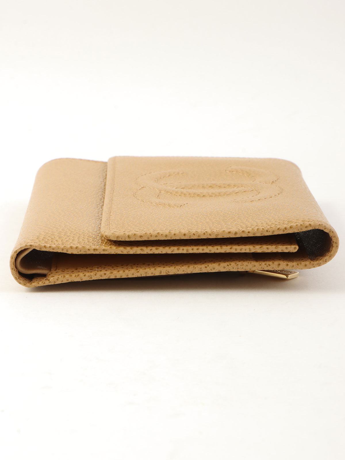 2001 Caviar Skin CC Mark Stitch Wallet, Beige